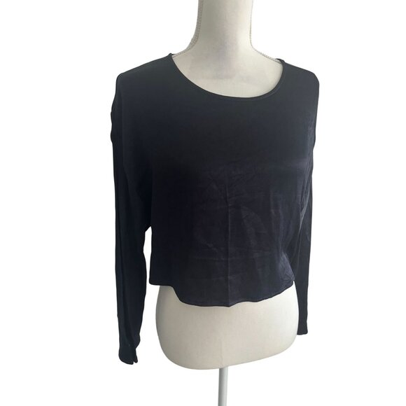 SOMETHING NAVY Navy Blue Long Sleeve Tie Back Top Size Medium - Picture 2 of 6